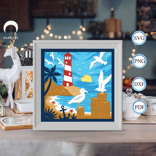 Sea Birds shadow box svg, Sea Birds paper cut light box, shadow box template for Cicut DIY, 3D light box SVG handmade Sea Birds shadow box svg, Sea Birds paper cut light box, shadow box template for Cicut DIY, 3D light box SVG handmade