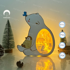Boîte ours 1 lanterne SVG pour projet Cricut DIY, boîte ombre animal, lampe boîte ours pour décoration de Pâques