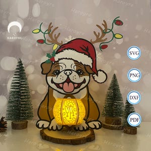 Lanterne de Noël chien SVG pour projet Cricut DIY, boîte ombre chien, lampe de Noël lanterne pour décoration intérieure
