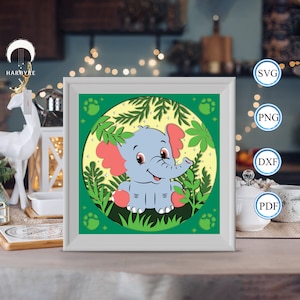 Boîte d'ombre d'éléphant 3D, pour la Silhouette, des fichiers pour cricut, Svg de papier cartonné, modèle de coupe de papier 5