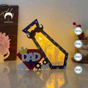 Scatola regalo con cravatta "Love Dad" in formato SVG per progetto Cricut fai da te, scatola portaoggetti per la festa del papà, lampada con scatola regalo con cravatta "Love Dad" per arredamento casa