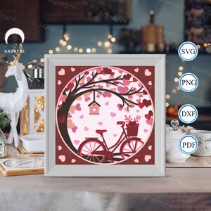 3D Love Bike Schattenbox für Silhouette, Cricut-Dateien, Karton SVG, Papierschnitt Vorlage