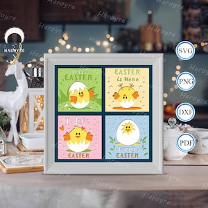 Caixa de sombra de frango de Páscoa 3D, para Silhouette, arquivos para Cricut, papel cartão SVG, modelo de corte de papel