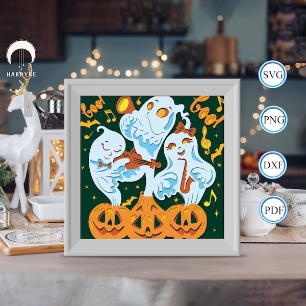 Halloween Ghost shadow box svg, Halloween paper cut light box, shadow box template for Cicut DIY, 3D light box SVG handmade