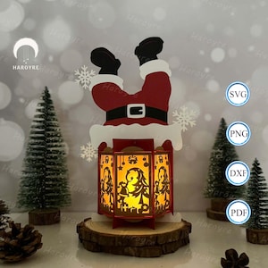 Cheminée du père Noël lanterne SVG pour projet Cricut DIY, boîte du père Noël, lampe de Noël lanterne pour décoration d'intérieur