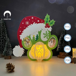 Dog Paw Xmas Lantern SVG voor Cricut Project DIY, Christmas Shadow Box, Lantaarn Dog Paw Lamp voor Home Decor