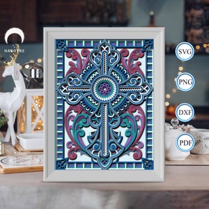 3D Croix Mandala Shadow Box, pour Silhouette, fichiers pour cricut, Svg de papier cartonné, modèle de découpe de papier