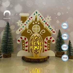Lebkuchenhaus Laterne SVG für Cricut Project DIY, Weihnachtsschattenbox, Laterne Lebkuchenhaus Lampe für Wohnkultur