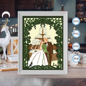 3d Wedding Shadow Box, dla sylwetki, pliki dla cricut, Cardstock Svg, szablon wycinania papieru 4