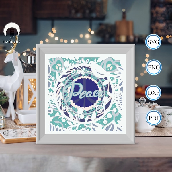 Peace shadow box svg, Peace paper cut light box, shadow box template for Cicut DIY, 3D light box SVG handmade