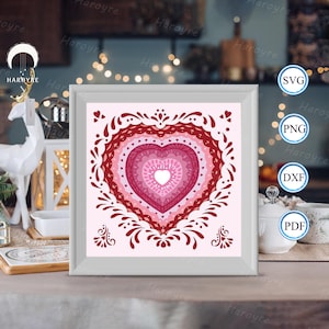 Shadow Box coeur victorien 3D, pour Silhouette, fichiers pour cricut, Svg de papier cartonné, modèle de découpe de papier