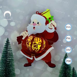 Lanterne du père Noël SVG pour projet Cricut DIY, boîte d'ombre du père Noël, lampe de Noël lanterne pour décoration d'intérieur