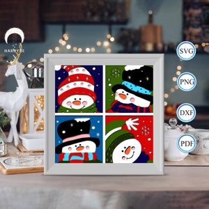 Bonhomme de neige 3D Shadow Box, pour Silhouette, fichiers pour cricut, papier cartonné Svg, papier découpé modèle 6