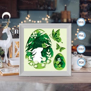 Caja de sombras de conejito de Pascua 3D para silueta, archivos para Cricut, cartulina SVG, plantilla de corte de papel 3