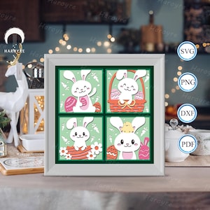 Boîte d'ombre de lapin de Pâques 3D, pour la Silhouette, des fichiers pour cricut, Svg de papier cartonné, modèle de coupe de papier 4