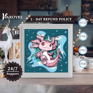 3D Axolotl Shadow Box, pour Silhouette, fichiers pour cricut, Svg de papier cartonné, modèle de découpe de papier