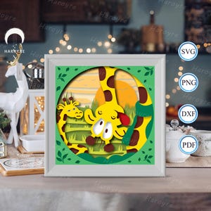 3D lustige Giraffe Schattenbox für Silhouette, Dateien für Cricut, Karton SVG, Papierschnitt Vorlage