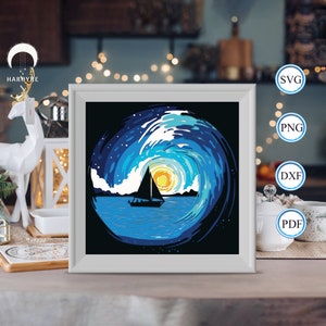 Scatola con ombra 3D Wave, per Silhouette, File per Cricut, Cartoncino SVG, Modello di taglio della carta