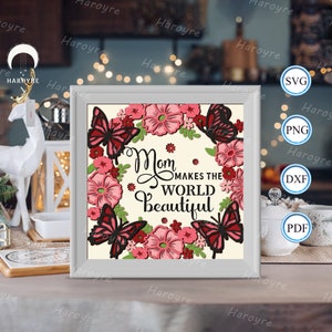 Scatola delle ombre "La mamma in 3D rende il mondo bellissimo", per Silhouette, File per Cricut, Cartoncino SVG, Modello di taglio della carta