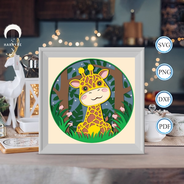 Giraffe Jungle shadow box svg, Bear paper cut light box, shadow box template for Cicut DIY, 3D light box SVG handmade