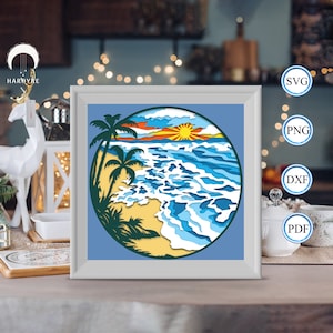 Ombre de plage 3D, pour Silhouette, fichiers pour cricut, papier cartonné Svg, papier découpé modèle 3