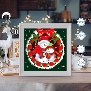Bonhomme de neige 3D Shadow Box, pour Silhouette, fichiers pour cricut, papier cartonné Svg, papier découpé modèle 4