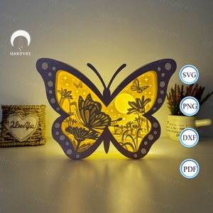 Boîte papillon lanterne SVG pour projet Cricut DIY, boîte ombre animal, lampe lanterne boîte papillon pour décoration d'intérieur