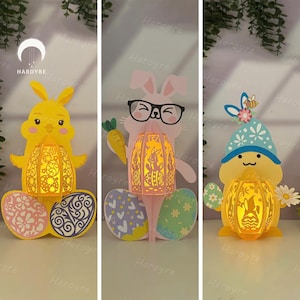 Pack 3 Lustige Ostern Laterne SVG für Cricut Projekt DIY, Ostern Shadow Box, Laterne Lustige Ostern Lampe für Wohnkultur