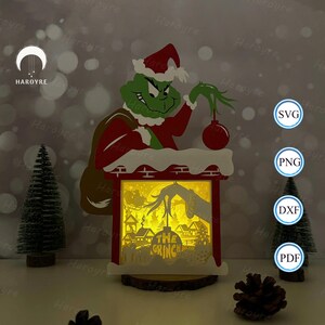 Joyeux Noël boîte 3 lanternes SVG pour projet Cricut DIY, boîte de Noël ombre, lampe de Noël lanterne pour décoration intérieure