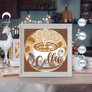 3D Coffee Shadow Box, pour Silhouette, fichiers pour cricut, papier cartonné Svg, modèle de découpe de papier