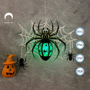 Lanterna a forma di ragno con motivo SVG per progetto fai da te Cricut, scatola con ombra per animali, lampada a forma di ragno per decorazioni per la casa
