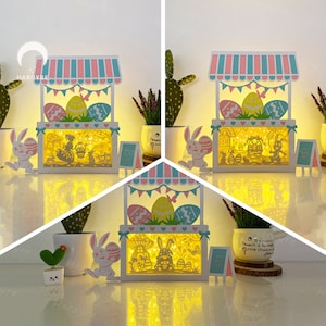 Pack 3 Pâques boutique boîte ours lanterne SVG pour projet Cricut bricolage, Pâques Shadow Box, lampe boîte boutique de Pâques pour décoration de Pâques