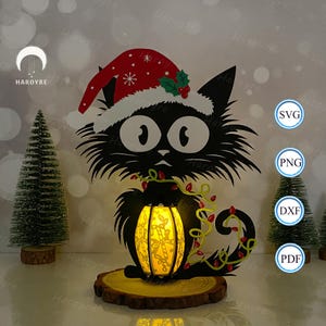 Lanterne chat lanterne de Noël SVG pour projet Cricut DIY, boîte d'ombre de Noël, lampe de Noël lanterne pour décoration d'intérieur