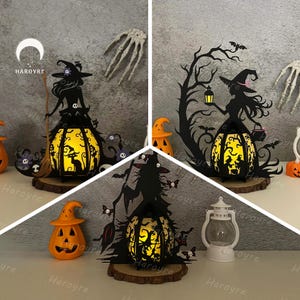 Confezione da 3 lanterne da strega in formato SVG per progetti fai da te Cricut, scatola delle ombre di Halloween, lampada da strega per decorazioni per la casa