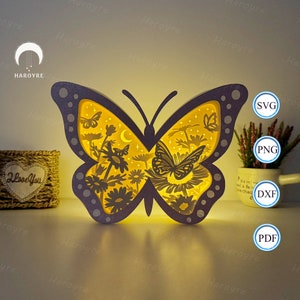 Boîte papillon lanterne SVG pour projet Cricut DIY, boîte ombre animal, lanterne papillon boîte lampe pour décoration intérieure 2