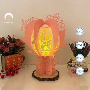 Linterna de ratón con forma de globo aerostático SVG para proyectos de Cricut, caja de sombras de San Valentín, lámpara de globo aerostático para decoración de San Valentín