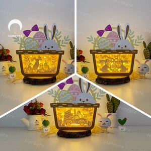 Pack 3 Joyeuses Pâques panier boîte 2 lanternes SVG pour Cricut Project DIY, Pâques Shadow Box, Joyeuses Pâques panier boîte lampe pour décoration de Pâques