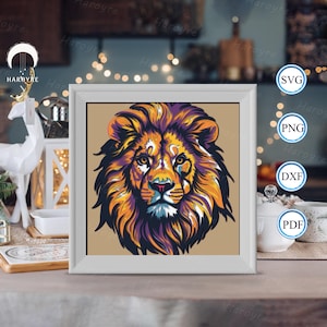 Boîte d'ombre pour portrait de lion 3D, pour Silhouette, fichiers pour cricut, papier cartonné Svg, modèle de papier découpé 2