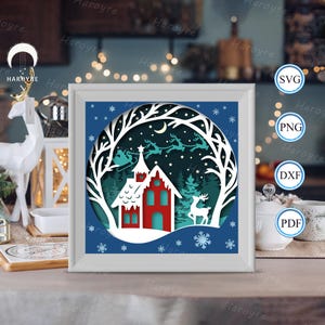 3D Noël dans la forêt Shadow Box, pour Silhouette, fichiers pour cricut, papier cartonné Svg, modèle de découpe de papier