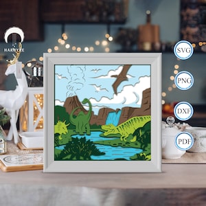 Shadow Box dinosaures 3D, pour Silhouette, fichiers pour cricut, papier cartonné Svg, papier découpé modèle 3