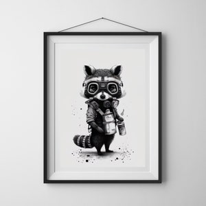Add Playful Charm to Your Space with the Madcap Raccoon Line Art Digital Print Wall Art Decoration, Digital Print Wall Art, Digital Download
