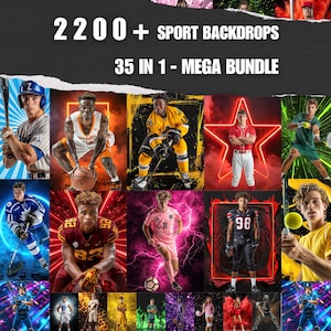 2200+ Sports Backgrounds, Senior Night Poster Backdrops, Digital Overlays for Photoshop Canva, Soccer Baseball Hockey Football
