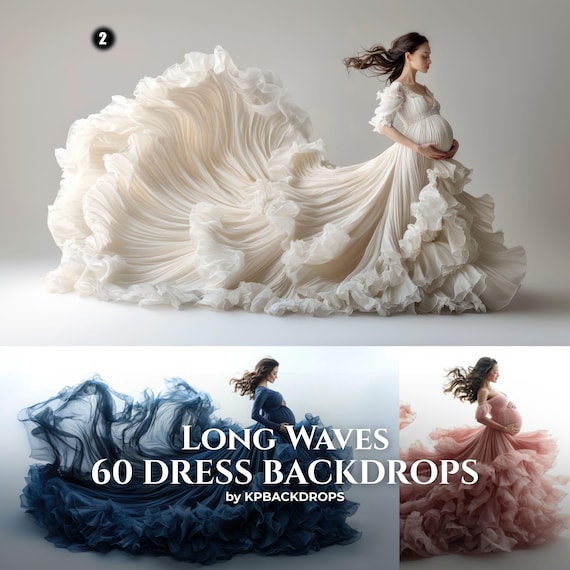 Long Waves, White Wall & Flowing Fabric Dress Maternity Background, Photoshoot Overlay Backdrop