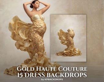 Haute Couture-stil klänning gravidbakgrunder: Guldfärgad high fashion bakgrundsöverlägg