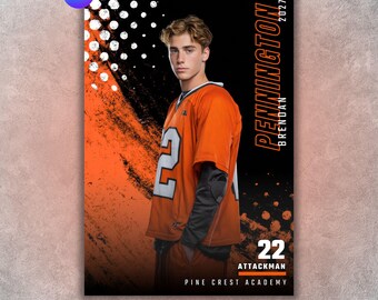 Lacrosse Poster Template, Editable in Canva, Senior Poster, Custom Sports Banner, Player Card, Memory Mate, Digital Background Design