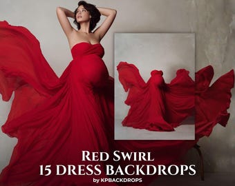 Swirling Fabric & Windy Red Dress Maternity Backgrounds: Breeze and Motion Backdrop Overlay