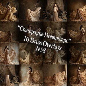 Champagne Dress Background, Digital Dress Overlays, Maternity Gown Backdrop, Pregnancy Fine Art, Flying Fabric