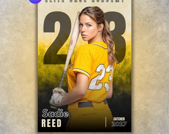 Softball Poster Template, Editable in Canva, Senior Night, Custom Poster, Player Card, Memory Mate, Digital Sports Photography Backdrop