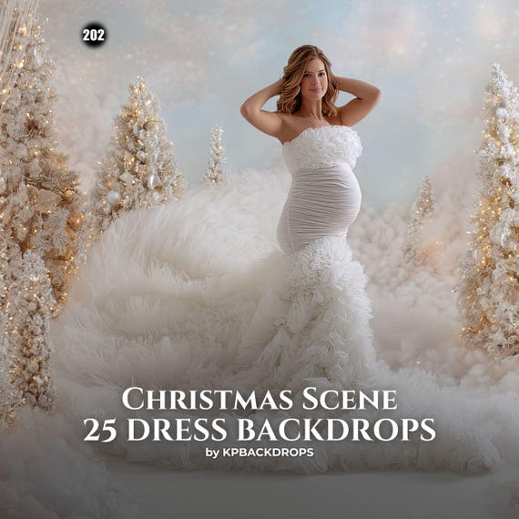 Christmas Scene & Long Dress Maternity Background: Winter Magic Backdrop Overlay