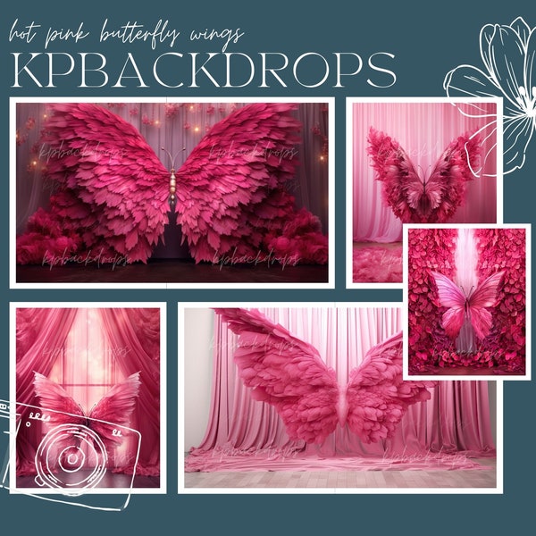 Hot Pink Butterfly Wings Digital Backdrops, Maternity Backdrop Overlay, Studio Backdrop Overlay, Photography Overlay, Fine Art Textures